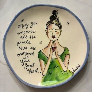 Julia Junkin hand painted Inspirational Art Plate with Green Accents